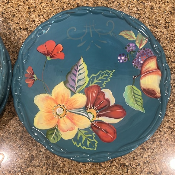 Tracy Porter Retired Teal Blossom Collection Dinner Plates - Picture 6 of 6